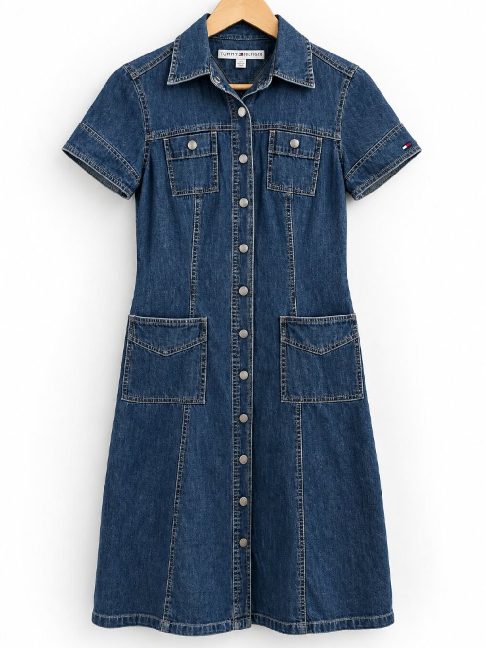 Vintage Tommy Hilfiger Y2K Denim Utility Shirt Dress Size 2 Western Preppy